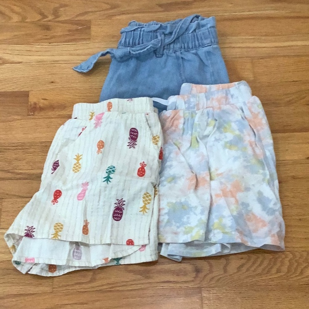 Cat and Jack denim skirt, pastel skort, and pineapple shorts size 14/16 girls